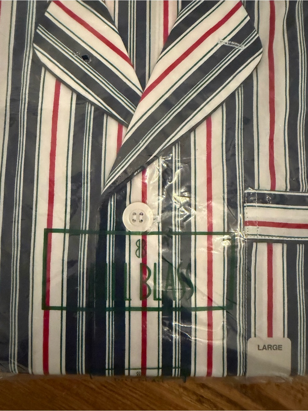 NIP Bill Blass Men’s Pajama Set Large Navy Red White Striped Vintage Sleepwear - Picture 4 of 6